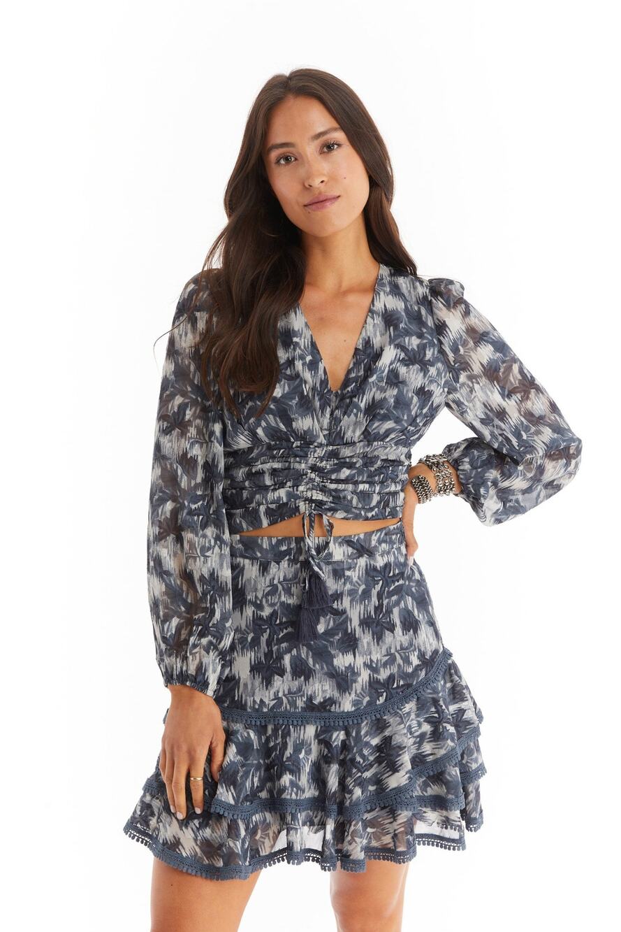 NWT Allison Haden Parker Mini Ruffle Skirt / Long Sleeve Blouse Charcoal Size XS